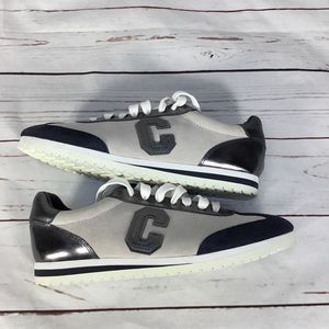 New Coach Ian Mirror Suede Metallic/Navy Low Top Shoe Size 7.5B Preppy Quiet Lux